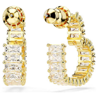 Swarovski -  Matrix hoop earrings, Baguette cut, Heart, Small, White, Gold-tone plated - 5693512