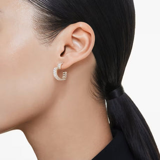 Swarovski -  Matrix hoop earrings, Baguette cut, Heart, Small, White, Gold-tone plated - 5693512