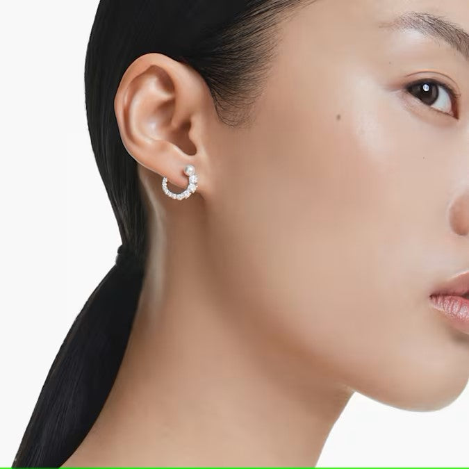 Swarovski - Matrix hoop earrings, Crystal pearl, Round cut, White, Rhodium plated 5692260/5701602 (SS)