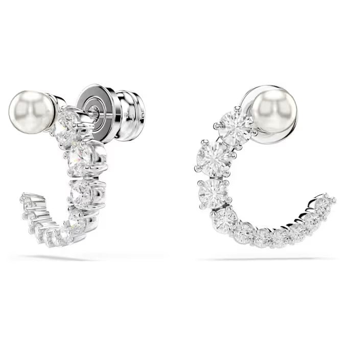 Swarovski - Matrix hoop earrings, Crystal pearl, Round cut, White, Rhodium plated 5692260/5701602 (SS)