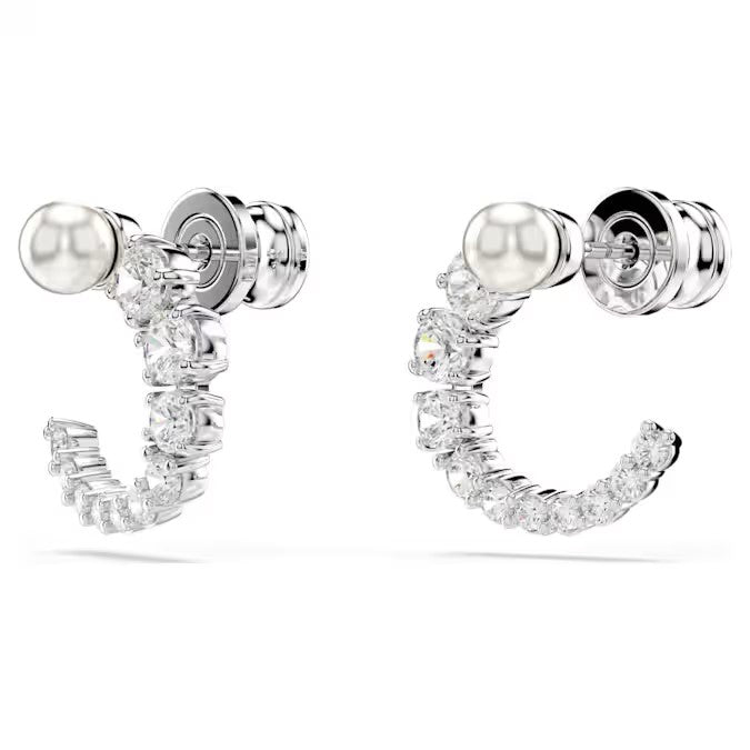 Swarovski - Matrix hoop earrings, Crystal pearl, Round cut, White, Rhodium plated 5692260/5701602 (SS)