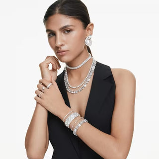 Swarovski - Matrix hoop earrings, Mixed round cuts, White, Rhodium plated 5705834
