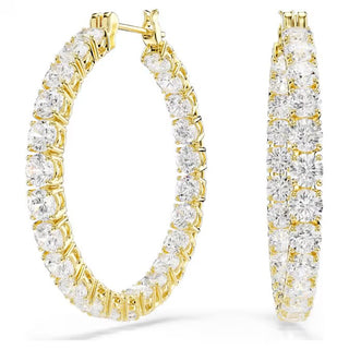 Swarovski Matrix hoop earrings, Round cut, White, Gold-tone plated 5750620