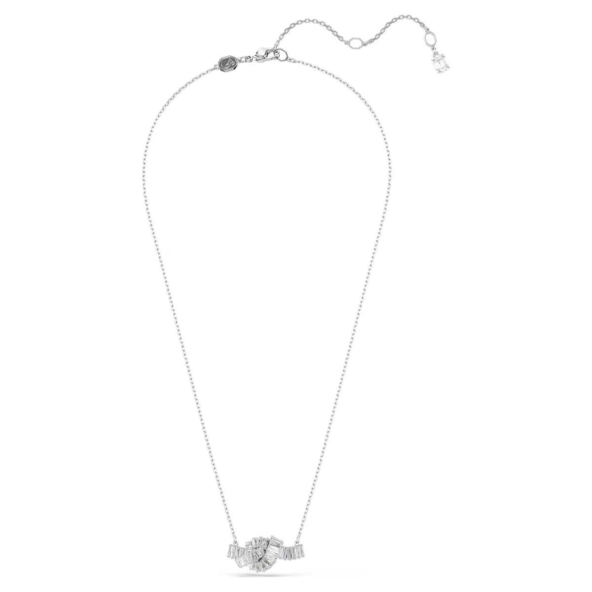 Swarovski Matrix pendant, Baguette cut, Knot, White, Rhodium plated 5728553