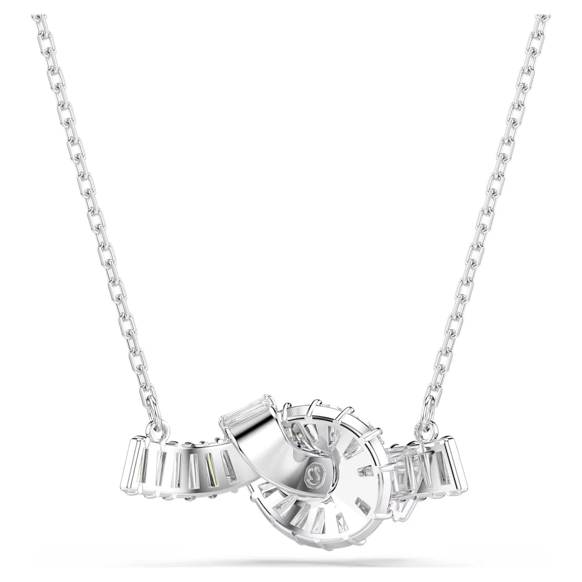 Swarovski Matrix pendant, Baguette cut, Knot, White, Rhodium plated 5728553