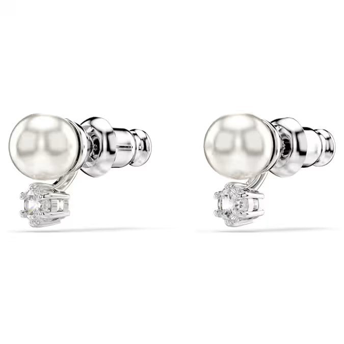 Swarovski - Matrix stud earrings, Crystal pearl, Round cut, White, Rhodium plated - 5694225/5701604 (SS)
