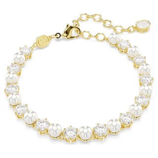 Swarovski Matrix Tennis bracelet, Crystal pearl, Round cut, White, Gold-tone plated 5742026