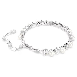 Swarovski - Matrix Tennis bracelet, Crystal pearl, Round cut, White, Rhodium plated 5689625