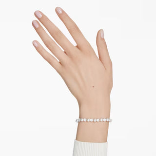 Swarovski - Matrix Tennis bracelet, Crystal pearl, Round cut, White, Rhodium plated 5689625