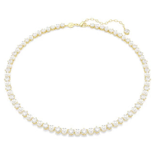 Swarovski Matrix Tennis necklace, Crystal pearl, Round cut, White, Gold-tone plated 5742039