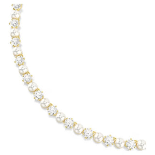 Swarovski Matrix Tennis necklace, Crystal pearl, Round cut, White, Gold-tone plated 5742039