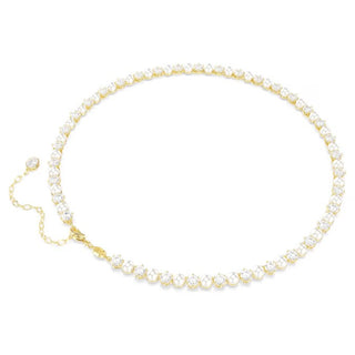 Swarovski Matrix Tennis necklace, Crystal pearl, Round cut, White, Gold-tone plated 5742039