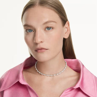 Swarovski - Matrix Tennis necklace, Crystal pearl, Round cut, White, Rhodium plated 5689623