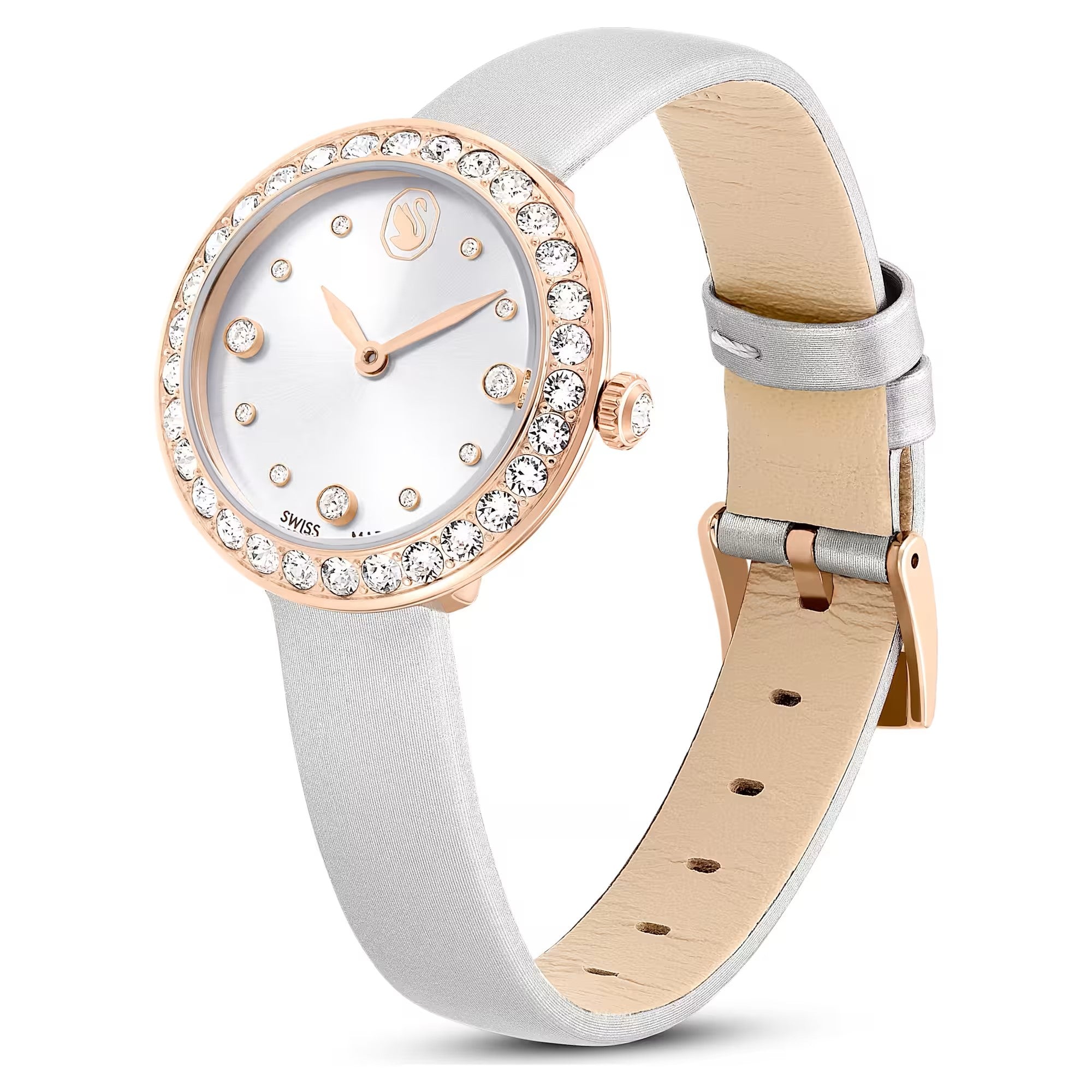 Swarovski Matrix Tennis watch, Swiss Made, Leather strap, Gray, Rose gold-tone finish 5710105