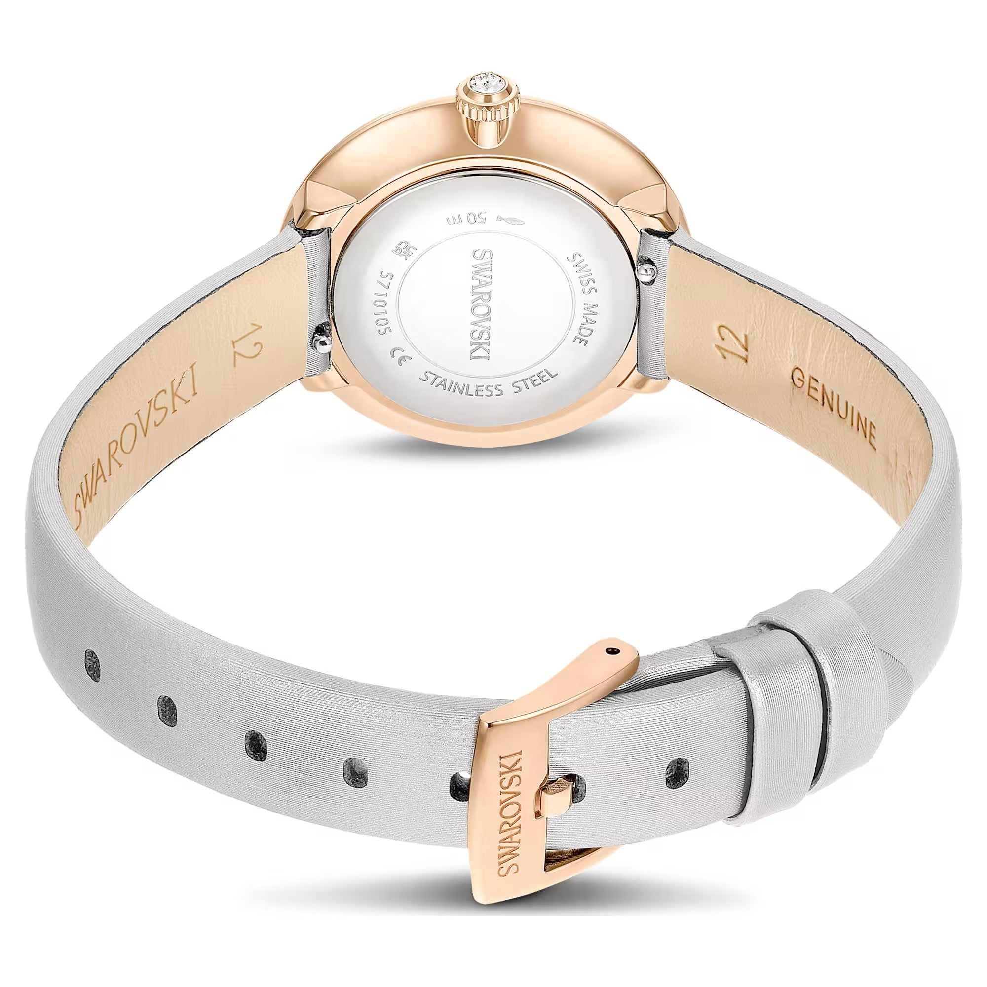 Swarovski Matrix Tennis watch, Swiss Made, Leather strap, Gray, Rose gold-tone finish 5710105