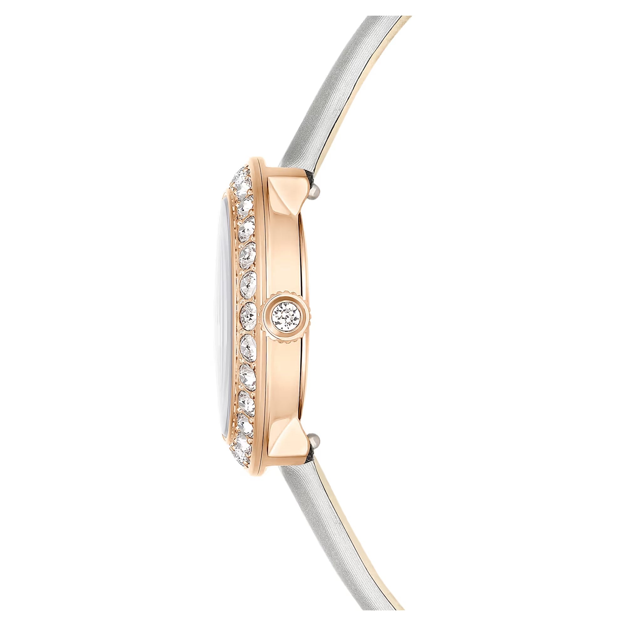 Swarovski Matrix Tennis watch, Swiss Made, Leather strap, Gray, Rose gold-tone finish 5710105