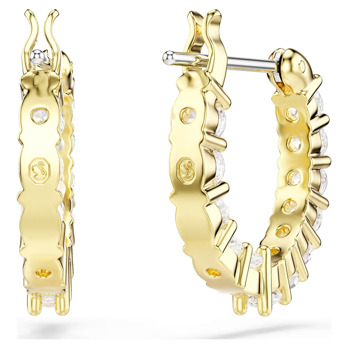 Swarovski Matrix Vittore hoop earrings, Round cut, White, Gold-tone plated 5733398