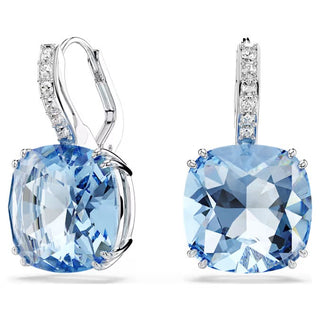 Swarovski Millenia drop earrings, Cushion cut, Blue, Rhodium plated 5756150