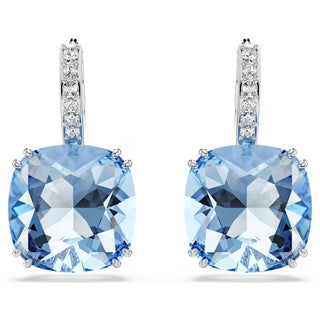 Swarovski Millenia drop earrings, Cushion cut, Blue, Rhodium plated 5756150