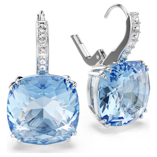 Swarovski Millenia drop earrings, Cushion cut, Blue, Rhodium plated 5756150