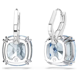 Swarovski Millenia drop earrings, Cushion cut, Blue, Rhodium plated 5756150