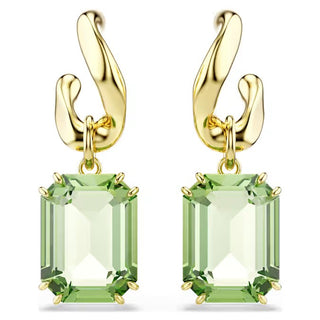 Swarovski Millenia drop earrings, Octagon cut, Green, 18K gold finish 5756151