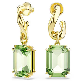 Swarovski Millenia drop earrings, Octagon cut, Green, 18K gold finish 5756151