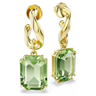 Swarovski Millenia drop earrings, Octagon cut, Green, 18K gold finish 5756151