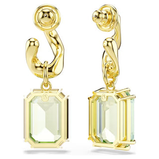 Swarovski Millenia drop earrings, Octagon cut, Green, 18K gold finish 5756151