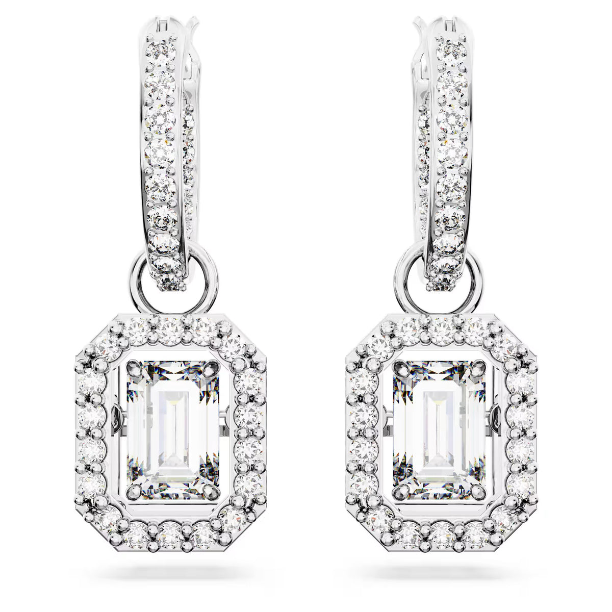 Swarovski Millenia drop earrings, Octagon cut, White, Rhodium plated - 5638495/5689684 (SS)