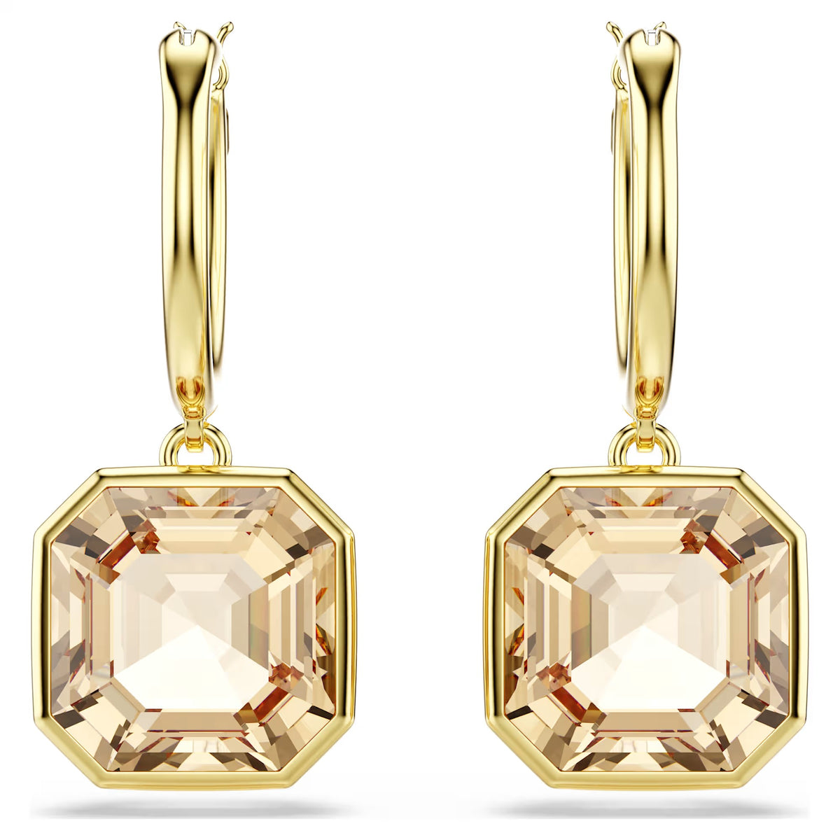 Swarovski Millenia drop earrings, Square cut, Caramel, Gold-tone plated 5731148