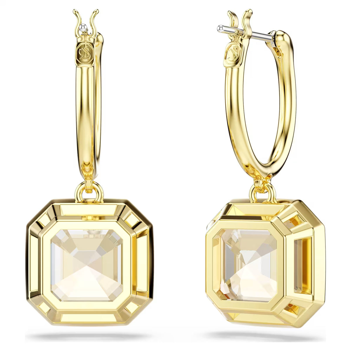 Swarovski Millenia drop earrings, Square cut, Caramel, Gold-tone plated 5731148