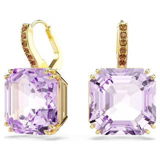 Swarovski Millenia drop earrings, Square cut, Purple, 18K gold finish 5759990