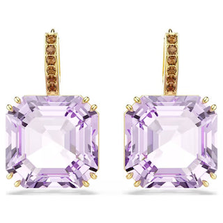 Swarovski Millenia drop earrings, Square cut, Purple, 18K gold finish 5759990