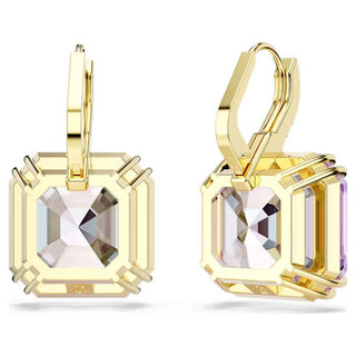Swarovski Millenia drop earrings, Square cut, Purple, 18K gold finish 5759990