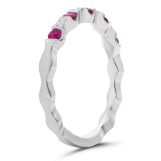 SEGUIMIENTO - Anillo de diamantes y rubíes en oro blanco de 14 quilates 