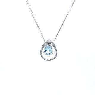 Colgante de diamantes y aguamarina en oro blanco de 14 quilates, 18"