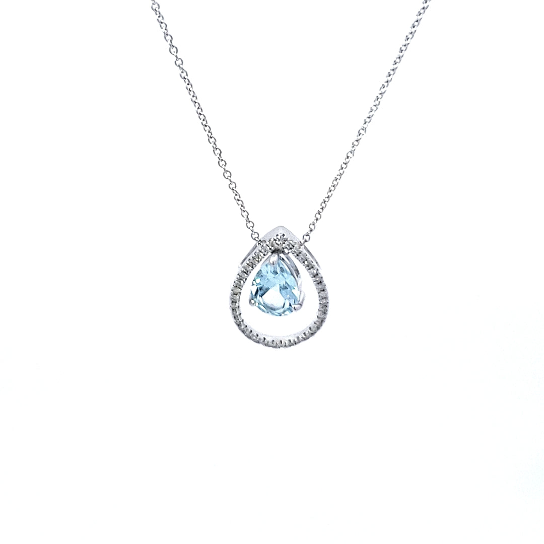 14K White Gold Aquamarine and Diamond Pendant, 18&quot;