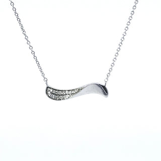 14K White Gold Diamond Wave Pendant, 18"