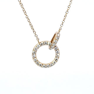 14K Yellow Gold Diamond Circle / Infinity / Eternity Pendant, 18"
