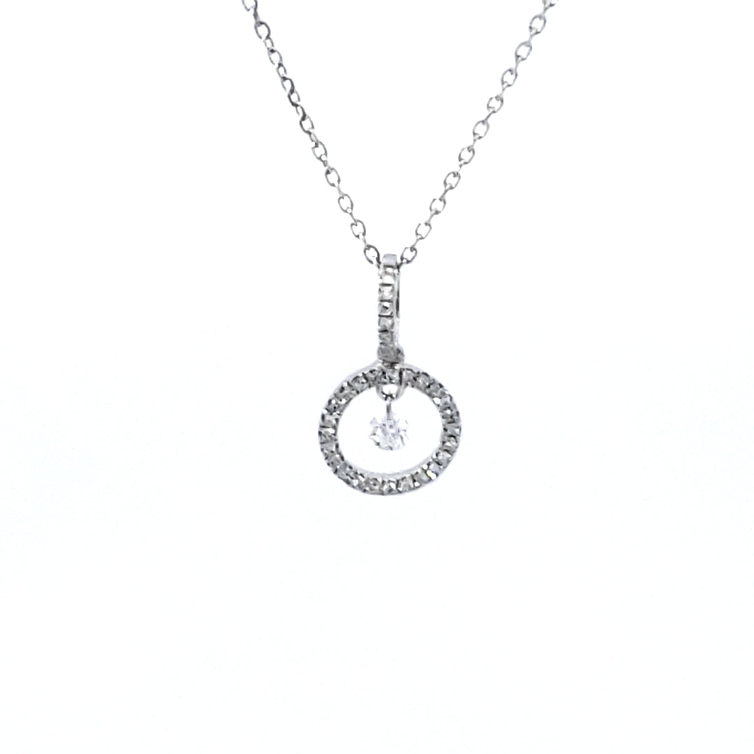 14K White Gold Diamond Circle / Infinity / Eternity Pendant, 18&quot;