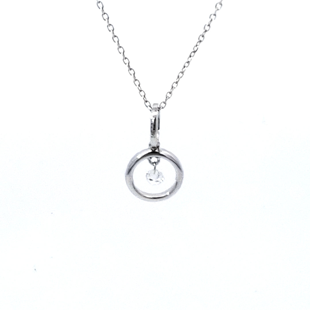 14K White Gold Diamond Circle / Infinity / Eternity Pendant, 18&quot;