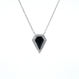 14K White Gold 0.78 Onyx & 0.10cttw Diamond Pendant