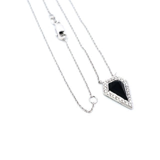 14K White Gold 0.78 Onyx & 0.10cttw Diamond Pendant