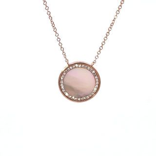 Colgante de oro rosa de 14 quilates con diamantes y nácar de 0,11 quilates