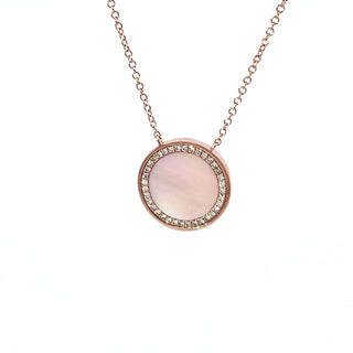 Colgante de oro rosa de 14 quilates con diamantes y nácar de 0,11 quilates