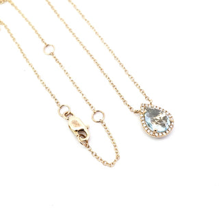 Colgante de oro amarillo de 14 quilates con aguamarina y diamantes de 0,06 quilates - 18"
