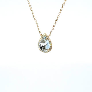 Colgante de oro amarillo de 14 quilates con aguamarina y diamantes de 0,06 quilates - 18"