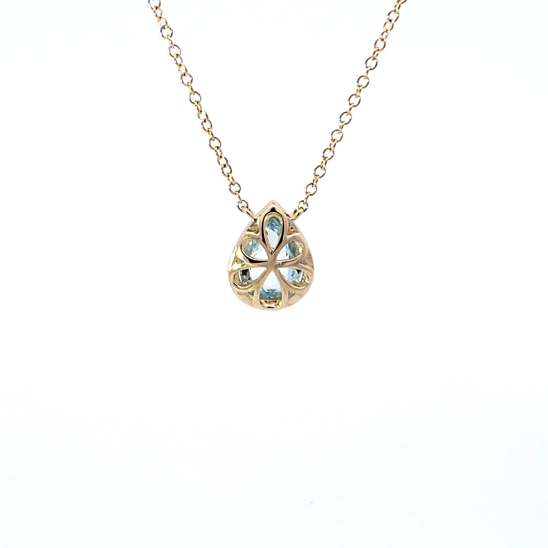 14K Yellow Gold Aquamarine and 0.06cttw Diamond Pendant - 18&quot;