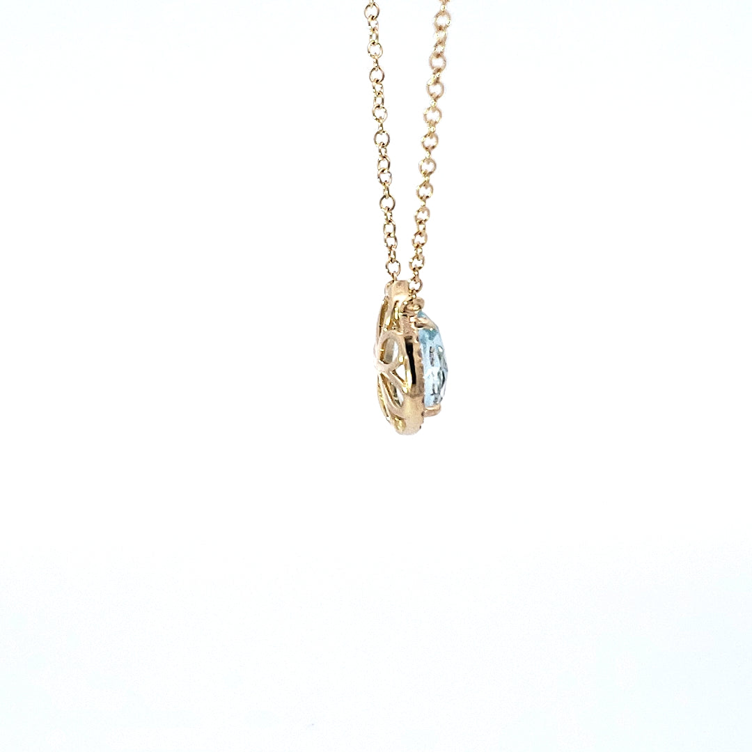 14K Yellow Gold Aquamarine and 0.06cttw Diamond Pendant - 18&quot;